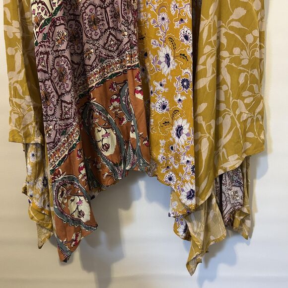 Boho Patchwork Midi Dress Womens 2XL Floral Paisley Handkerchief Hem Flowy Summe - Picture 3 of 14